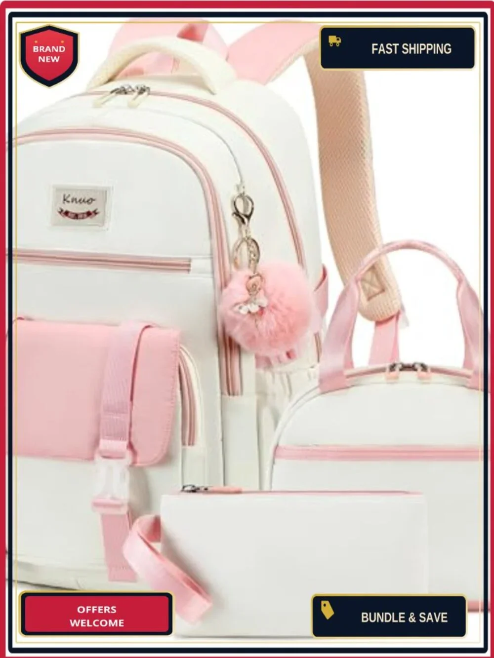 3-Piece Backpack Set with Lunch Bag & Pencil Pouch for Girls, Teens, Women,